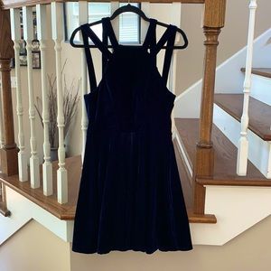 B. Darlin velvet mini dress dark blue. Never worn. but no tags.
